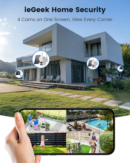 Security Cameras Wireless Outdoor, Wifi, 2K 360 View PTZ, Solar Powered Home Surveillance Camera, Color Night Vision, Motion Sensor