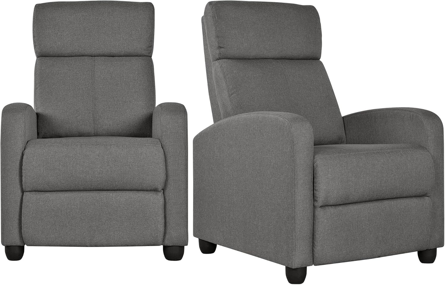 Fabric Recliner Chair Set of 2, Upholstered Reclining Sofa Chair with Pocket Springs for Living Room, Home Theater Seating with Thicker Seat Cushion, Gray