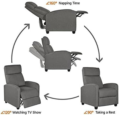 Fabric Recliner Chair Set of 2, Upholstered Reclining Sofa Chair with Pocket Springs for Living Room, Home Theater Seating with Thicker Seat Cushion, Gray